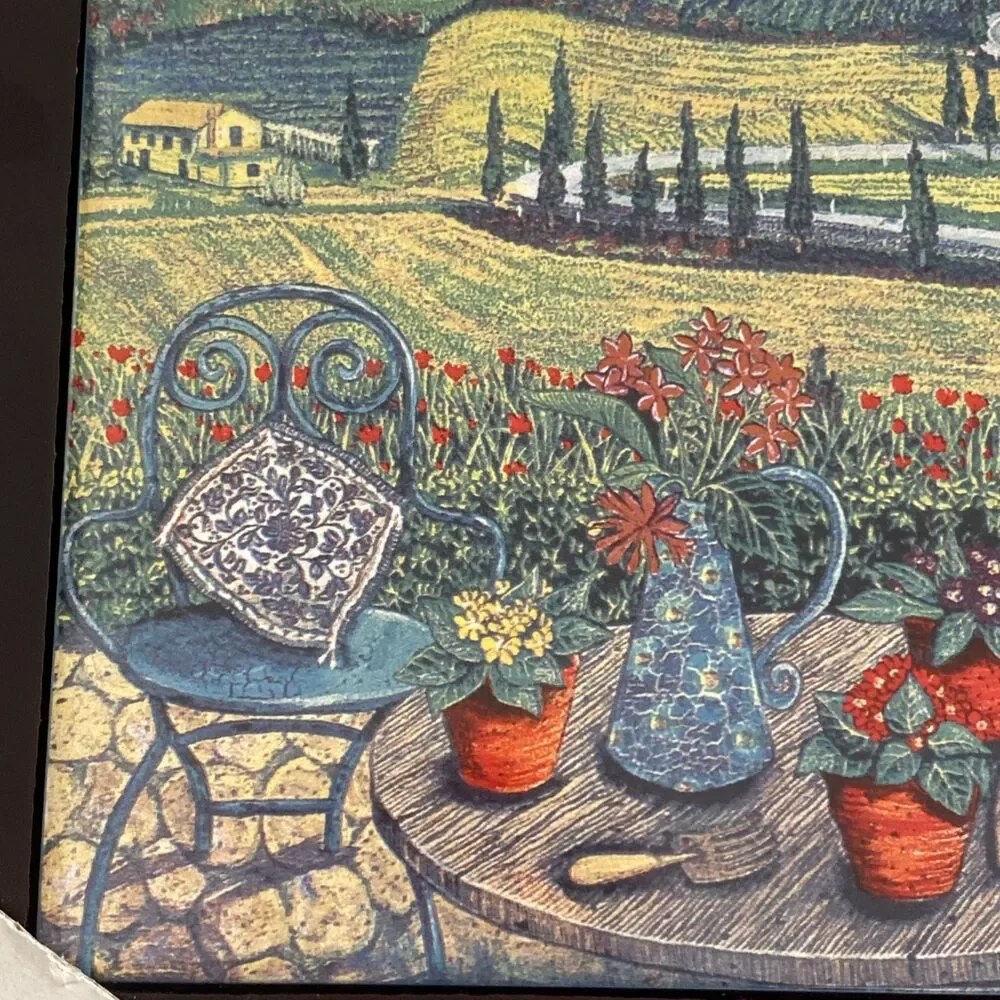 Vtg Sarina Art Tile 8x8 Tuscan Vineyard Landscape Patio Garden Chair Italy Style